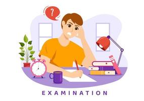 examen papier illustratie met online examen, het formulier, papieren antwoorden, enquête of internet quiz in vlak tekenfilm hand- getrokken voor landen bladzijde Sjablonen vector