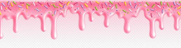 roze aardbei donut suikerglazuur glazuur met snoep smelten vector