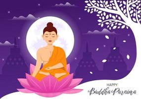 gelukkig Boeddha purnima illustratie met vesak dag of Indisch festival naar geestelijk in vlak tekenfilm hand- getrokken voor web banier of landen bladzijde Sjablonen vector