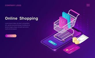 online winkelen, isometrische concept voor mobiel app vector
