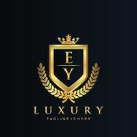 ey brief eerste met Koninklijk luxe logo sjabloon vector