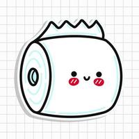 schattig toilet papier sticker. vector hand- getrokken tekenfilm kawaii karakter illustratie icoon. geïsoleerd Aan blauw achtergrond. toilet papier karakter concept