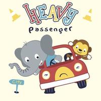 schattig olifant met weinig aap Aan auto, tekenfilm vector illustratie