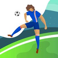 De moderne Minimalistische Striker van de Voetballer van IJsland voor Wereldbeker 2018 die een bal met gradiënt vectorillustratie als achtergrond leiden vector