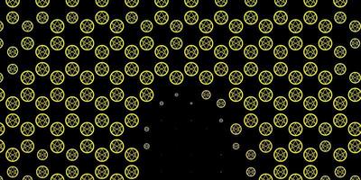 donkerroze, gele vectorachtergrond met occulte symbolen. vector