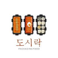 vector illustratie logo Koreaans picknick lunch doos of dosirak met jumeok bap rijst- rollen tteokbokki en tofu