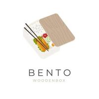 vector illustratie logo traditioneel Japans houten bento lunch doos klaar naar eten met eetstokjes