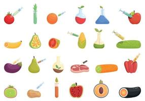 genetisch wijziging in landbouw pictogrammen reeks tekenfilm vector. voedsel wijziging vector