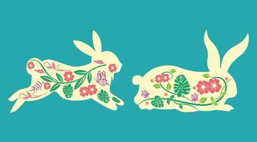 schattig bloemen konijn gelukkig Pasen clip art voor besnoeiing bestanden vector