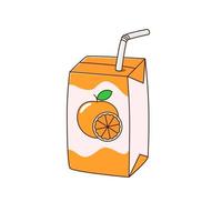 oranje sap doos met rietje vector illustratie in schattig tekenfilm stijl