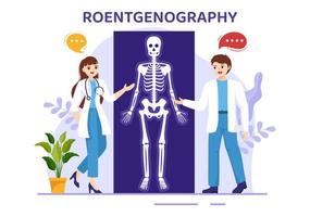 röntgenografie illustratie met fluorografie lichaam controle procedure, röntgenstraal scannen of röntgen in Gezondheid zorg vlak tekenfilm hand- getrokken Sjablonen vector