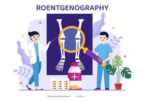 röntgenografie illustratie met fluorografie lichaam controle procedure, röntgenstraal scannen of röntgen in Gezondheid zorg vlak tekenfilm hand- getrokken Sjablonen vector