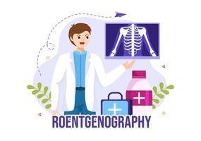 röntgenografie illustratie met fluorografie lichaam controle procedure, röntgenstraal scannen of röntgen in Gezondheid zorg vlak tekenfilm hand- getrokken Sjablonen vector