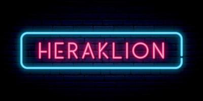 Iraklion neon teken. helder licht uithangbord. vector spandoek.