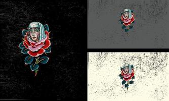 gezicht Dames en rood roos bloemen vector illustratie mascotte ontwerp