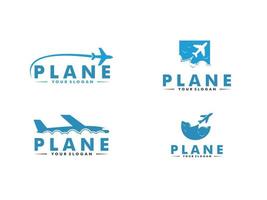 reeks van vliegtuig en reizen logo, vlak icoon en symbool vector