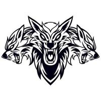 Cerberus wolf tekening vector zwart en wit geïsoleerd Aan wit achtergrond ontwerp sjabloon