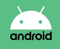 android icoon logo symbool wit met naam zwart ontwerp in werking systeem vector illustratie met groen achtergrond