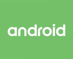 android icoon logo symbool naam wit ontwerp in werking systeem vector illustratie met groen achtergrond