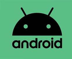 android icoon logo symbool met naam zwart ontwerp in werking systeem vector illustratie met groen achtergrond