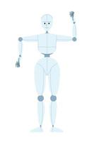 humanoid robot voor partij semi vlak kleur vector karakter. mensachtig dans beweging. bewerkbare vol lichaam figuur Aan wit. gemakkelijk tekenfilm stijl plek illustratie voor web grafisch ontwerp en animatie