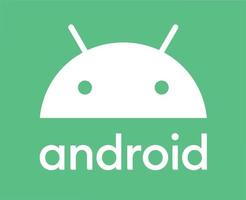 android logo icoon symbool met naam wit ontwerp in werking systeem vector illustratie met groen achtergrond