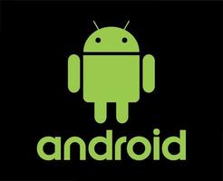 android in werking systeem logo icoon symbool met naam groen ontwerp software telefoon vector illustratie met zwart achtergrond