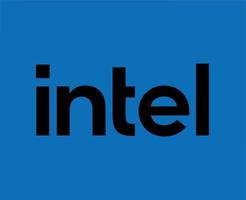 Intel logo merk software computer symbool zwart ontwerp vector illustratie met blauw achtergrond