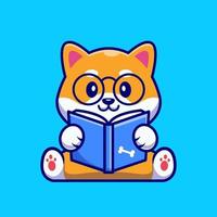 schattig shiba inu hond lezing boek tekenfilm vector icoon illustratie. dier onderwijs icoon concept geïsoleerd premie vector. vlak tekenfilm stijl