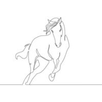 paard rennen lijn kunst tekening.continu lijn ontwerp in minimalistische stijl affiche, afdrukken sjabloon.mooi paard in beweging zwart en wit schetsen vector illustratie