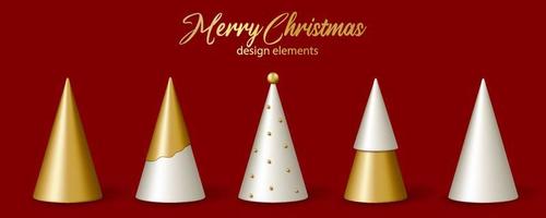 Kerstmis en nieuw jaar decor. reeks van 3d realistisch gouden en wit Kerstmis bomen. vector