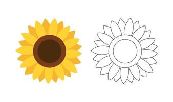 zonnebloem geïsoleerd. kleurrijk en zwart en wit zonnebloem voor kleur boek. kleur boek voor kinderen. vector