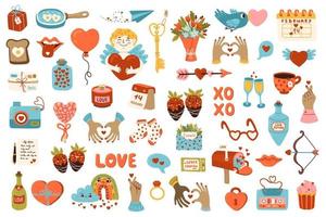 valentijnsdag dag stickers reeks voor planner, liefde brief of dagboek. geschenk, hart, ballon, kus, sleutel, snoep, en andere elementen verzameling. romantisch tekenfilm bruiloft logboek decoratie vector