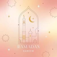 Ramadan kareem kaart, poster, vakantie omslag. Islamitisch groet kaart, banier sjabloon. modern mooi ontwerp in meetkundig minimaal stijl. modieus verloop, lineair kaders met sterren, bogen. vector