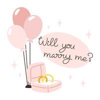 roze doos met paar ringen voor bruiloft dag met bruiloft voorstel vector