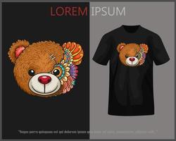 t-shirt ontwerp met mandala kunst van teddy beer hoofd compleet met model. vector