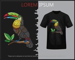 kleurrijk toekan vogel mandala kunsten geïsoleerd Aan zwart t-shirt. vector