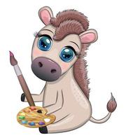 schattig ezel met verf palet en borstel, artiest karakter, kind illustratie vector
