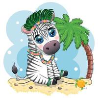 schattig zebra in hula danser kostuum, Hawaii, kind karakter. dier in zomer. zomer vakantie, vakantie vector
