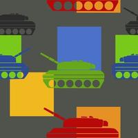 naadloos patroon met gekleurde leger tank. backdrop met gevecht voertuig. kleurrijk vector illustratie geïsoleerd Aan grijs achtergrond.