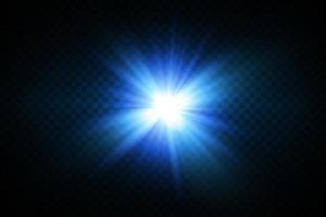 gloed licht effect met blauw vonken schijnend met speciaal licht. wit gloeiend licht. sterrenlicht van stralen. de zon is verlicht. helder mooi ster. zon licht vector