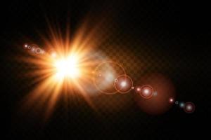 gouden ster Aan een zwart achtergrond. de effect van gloed en stralen van licht, gloeiend lichten, zon. vector. vector
