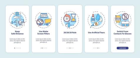 tips voor het voorkomen van digitale vermoeide ogen onboarding app-paginascherm met concepten vector