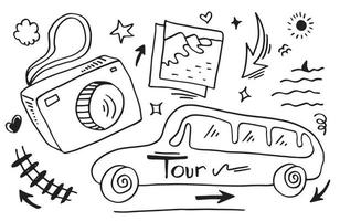 set van hand getrokken reizen doodle. vector illustration.doodle kunst wereld reizen collectie design.