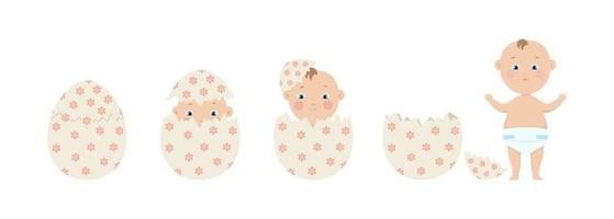 menselijk baby uitkomen van ei, embryo ontwikkeling evolutie, vector illustratie