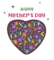 hart logo gemaakt van bloemen en planten. gelukkig moeder dag kaart vector