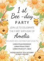 verjaardag partij uitnodiging sjabloon met honing bij vector