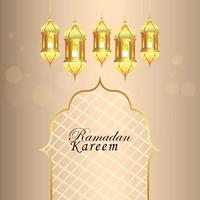 islamitische festival ramadan kareem wenskaart en achtergrond met gouden lantaarn vector