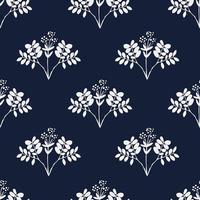 donker blauw bloemen patroon met kruiden en bladeren vector