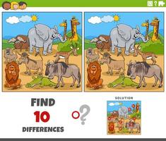 verschillen spel met tekenfilm Afrikaanse dieren vector
